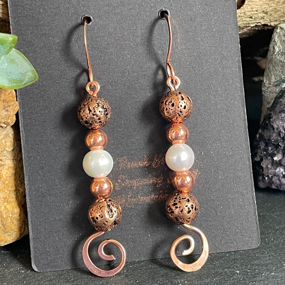Artisan Wire Wrapped Copper Earrings Handmade - Picture 13 of 15